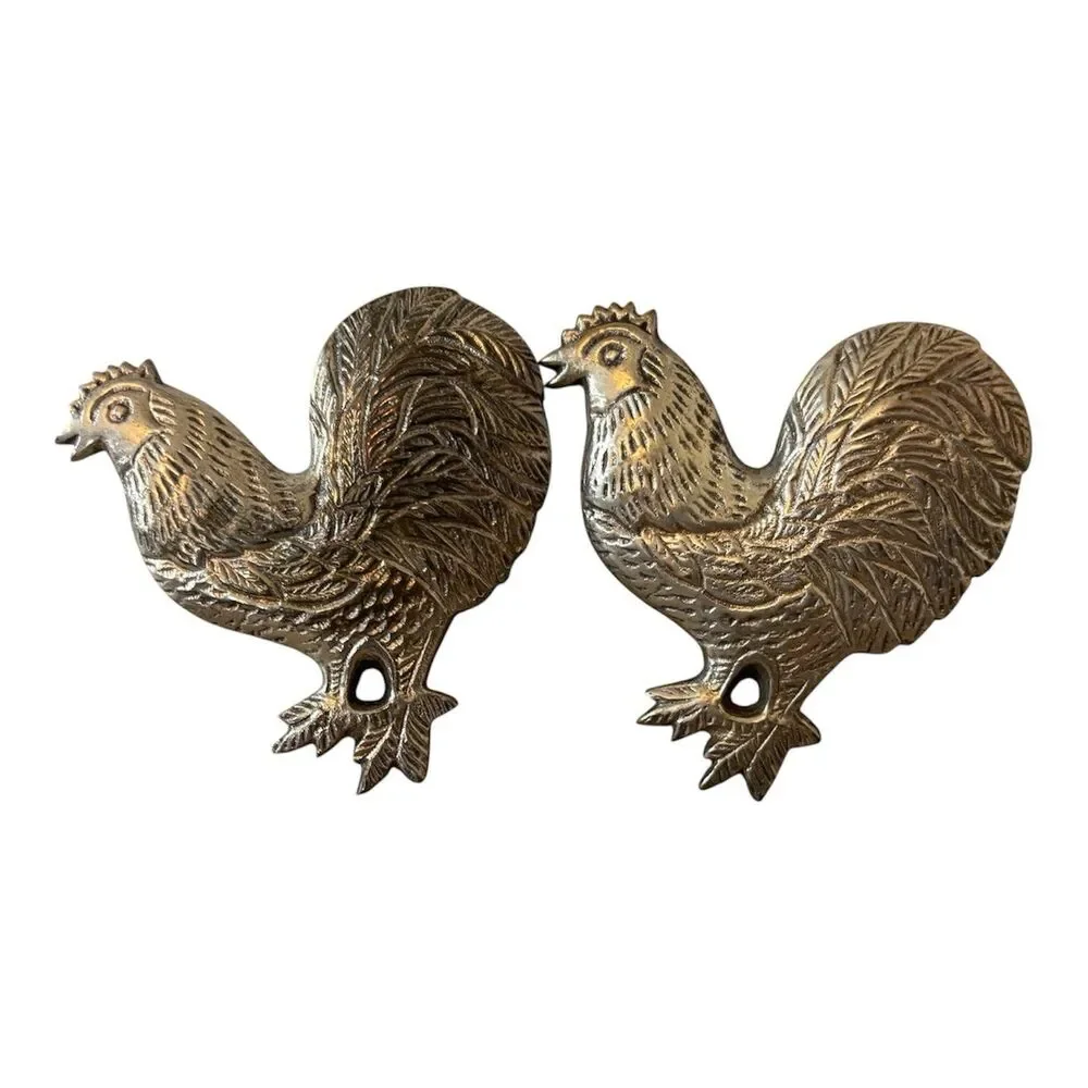 Vintage Metal Rooster Napkin Rings Set of 2 Farmhouse Country 3